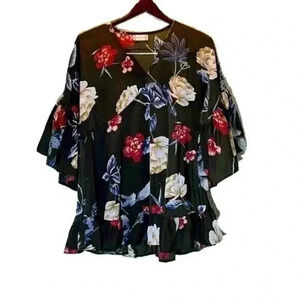 Altar’d State Olive Green Floral Top Blouse Women's size Medium
